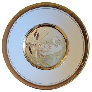 Vtg Art Of Chokin Decorative Plate 24K Gold Accents Swan Cattails Japan 6"